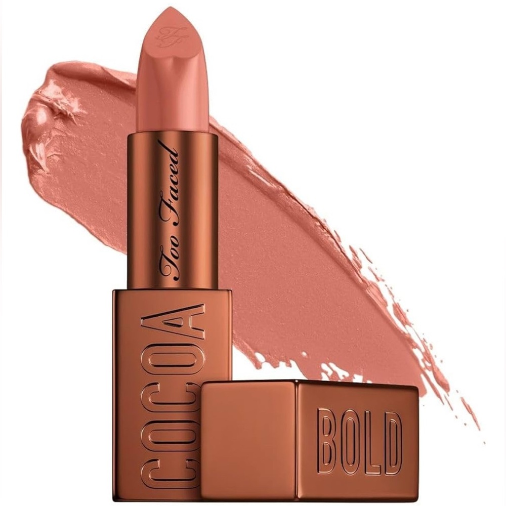 Too Faced Cocoa Bold EM-Power Creme Lipstick in Hot Chocolate (mid-tone nude)